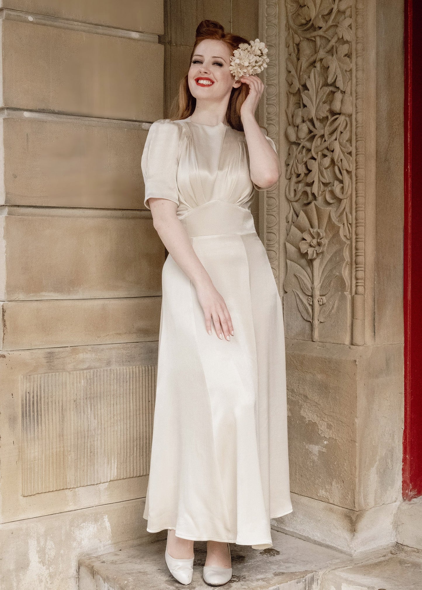 1940s 'Girl Friday' Midi Dress - Oyster Satin