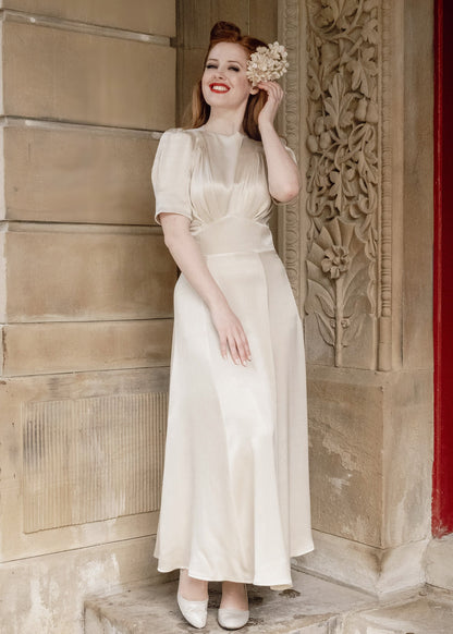 1940s 'Girl Friday' Midi Dress - Oyster Satin