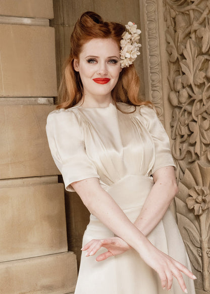 1940s 'Girl Friday' Midi Dress - Oyster Satin