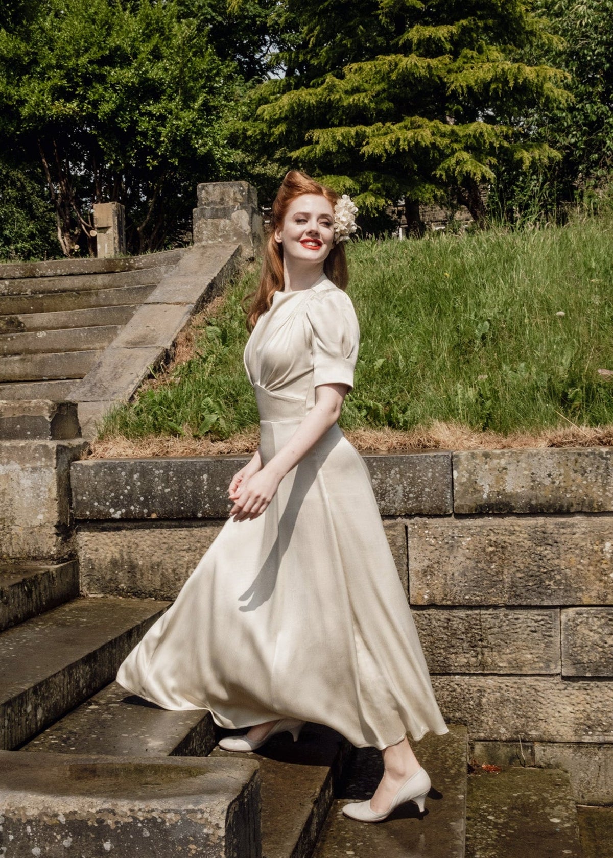 1940s 'Girl Friday' Midi Dress - Oyster Satin