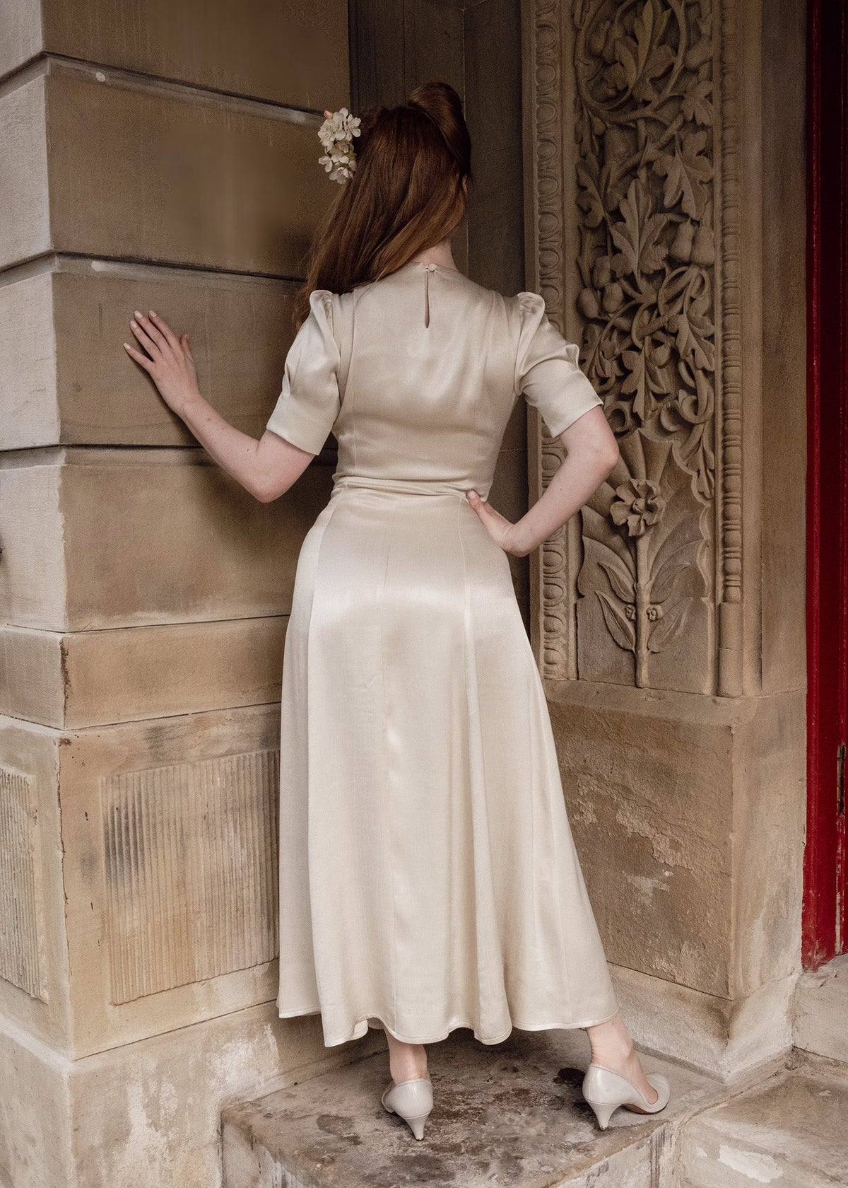 1940s 'Girl Friday' Midi Dress - Oyster Satin