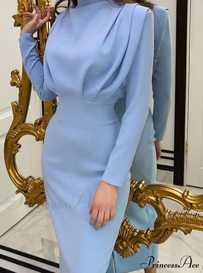 Solid Stand Neck Slim Autumn Maxi Dress