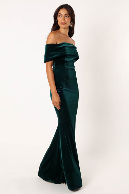 Adair Off Shoulder Maxi Dress - Emerald Green