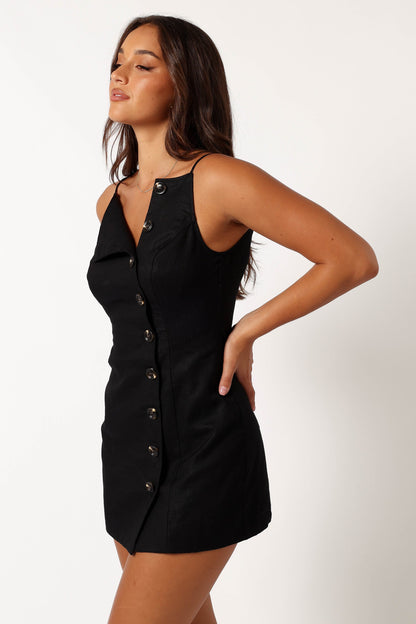 Allegra Linen Mini Dress - Black