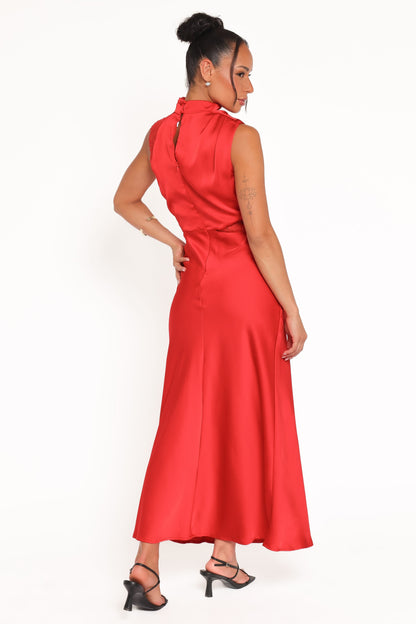 Anabelle Halter Neck Lace Maxi Dress - Red