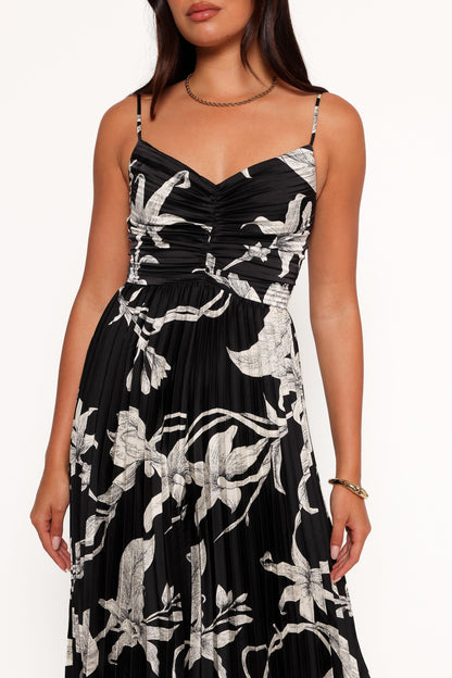 Angelique Pleated Jumpsuit - Black Floral