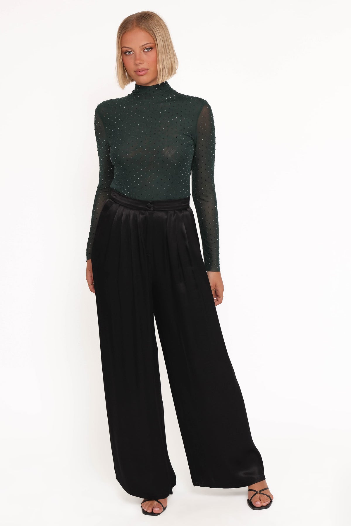 Alejandra Embellished Mesh Top - Hunter Green
