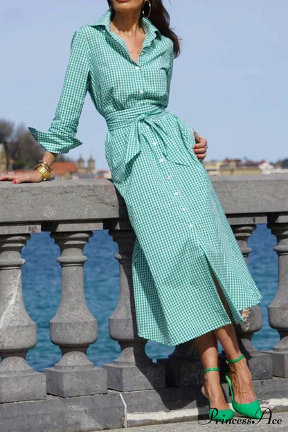 Tie-Waist Plaid Dress