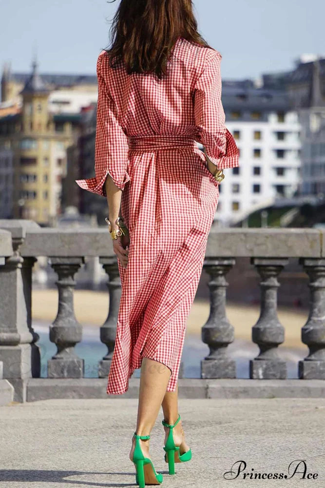 Tie-Waist Plaid Dress