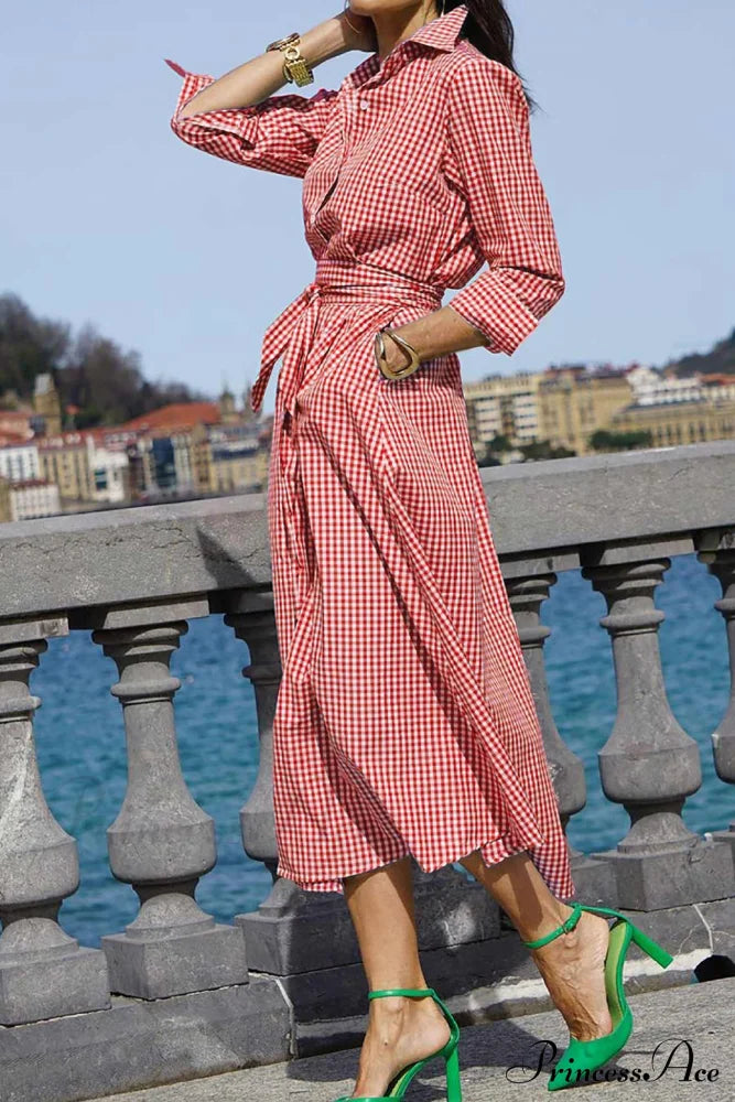Tie-Waist Plaid Dress