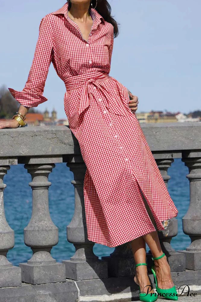 Tie-Waist Plaid Dress
