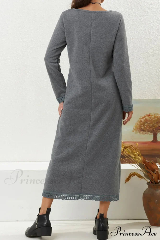 Pocketed Lacework Hem Dress