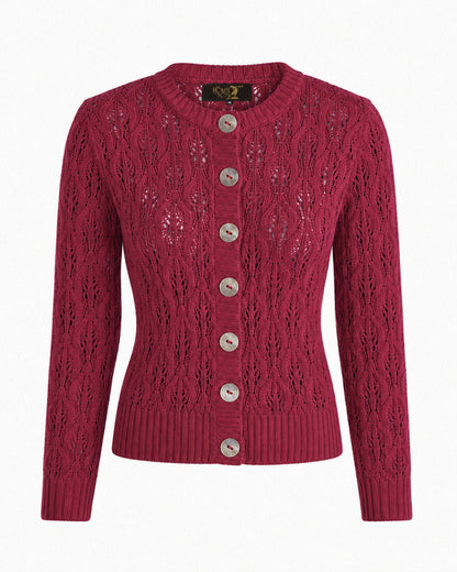 Pointelle Knit Cardigan - Framboise