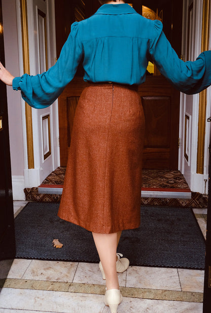 1940s Prim Pleated Skirt - Maple Wool