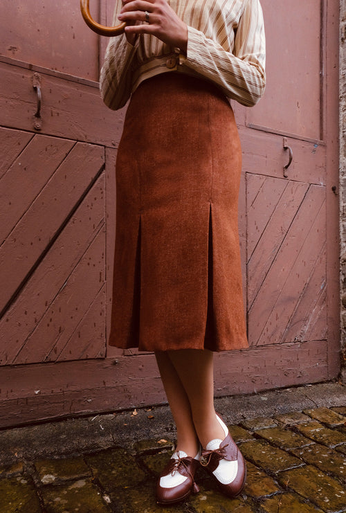1940s Prim Pleated Skirt - Maple Wool