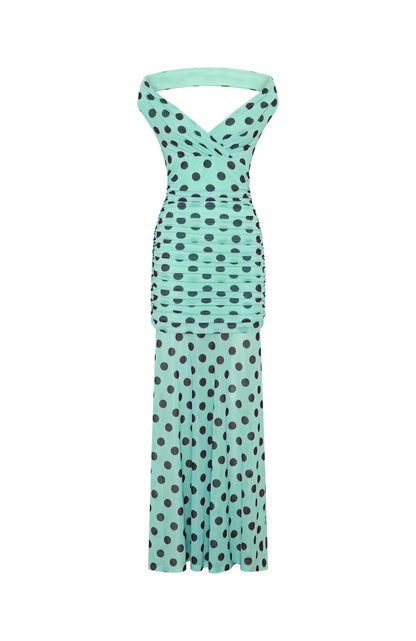 Sweet And Chic Maxi Dress Aqua Polka Dot