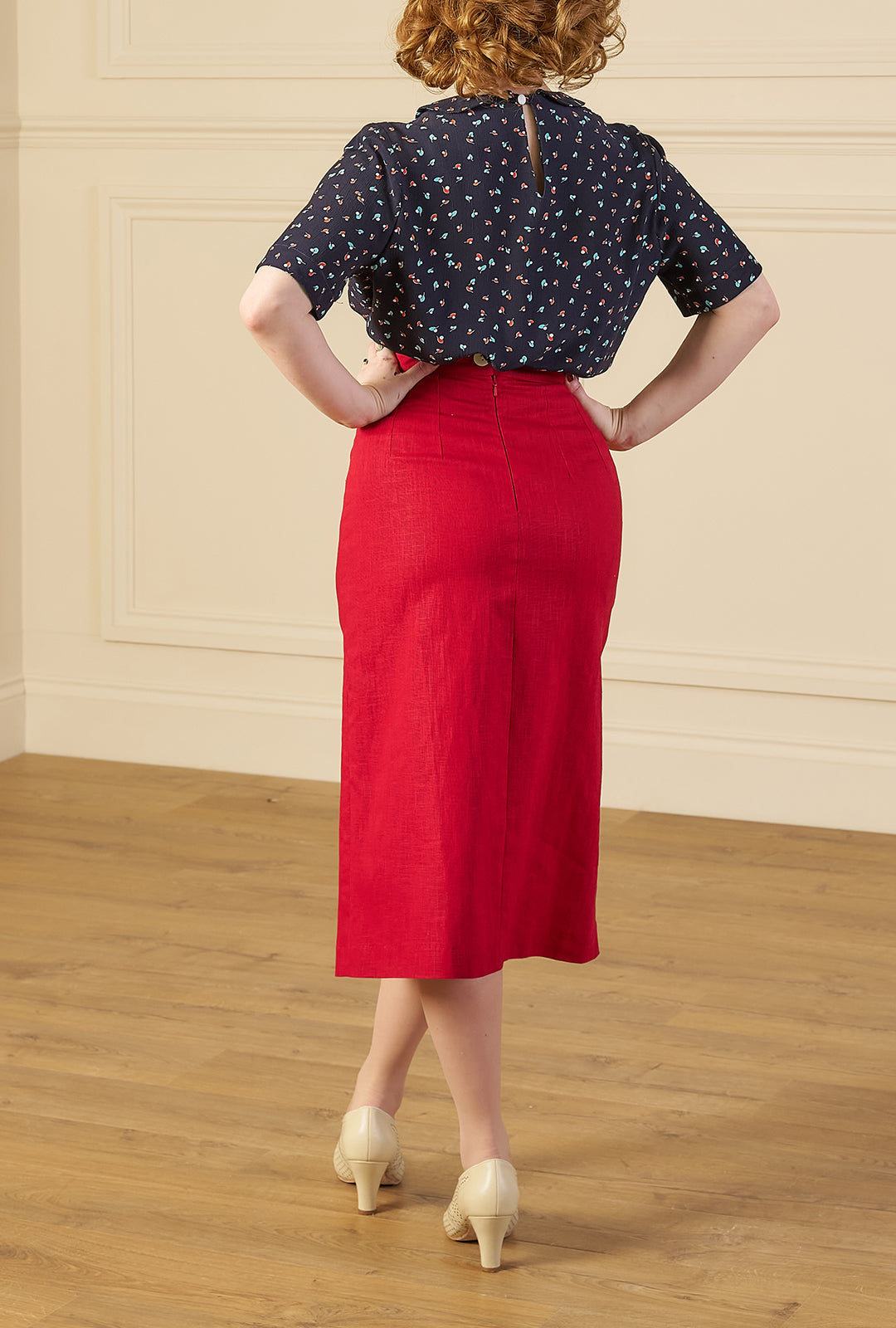 1940s Prim Pleated Skirt - Red Natural Fibre