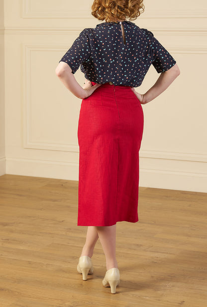 1940s Prim Pleated Skirt - Red Natural Fibre