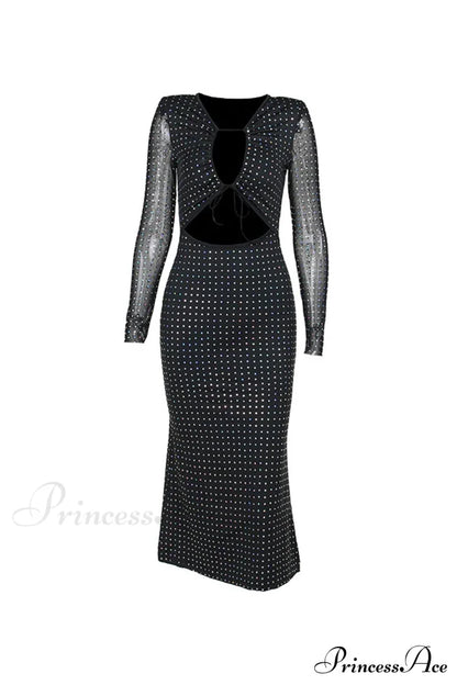 Rhinestone Mesh Cutout Dress