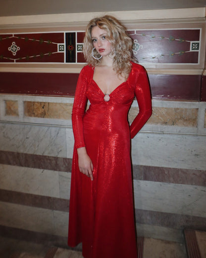 1970s Roslyn Evening Dress - Disco Red