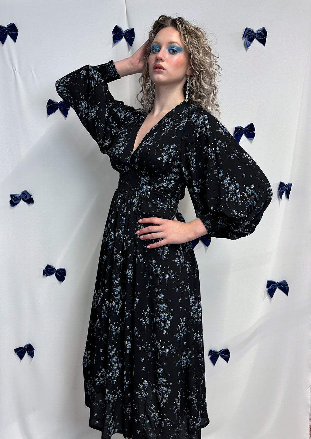 1970s Roxy Boho Midi Dress - Blue Petal