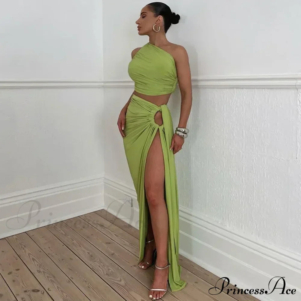 Ruched High Rise Maxi Dress
