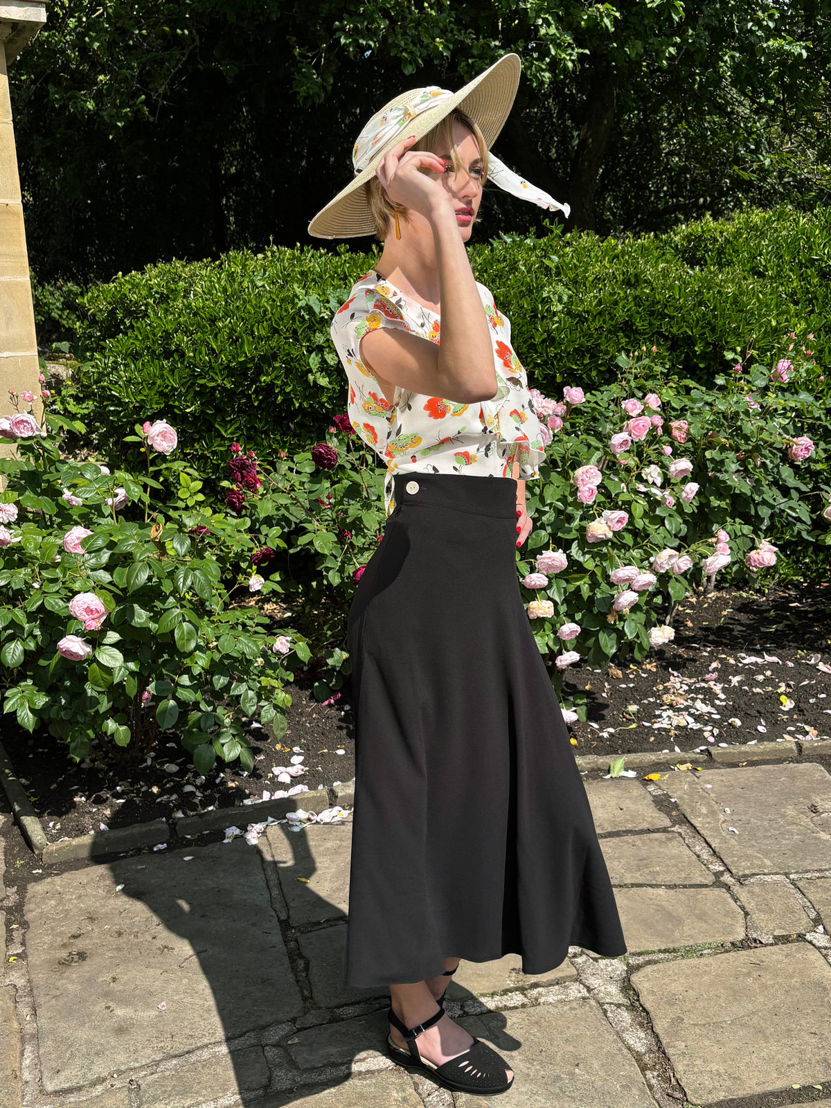 1930s Swirl Skirt - Black Crepe