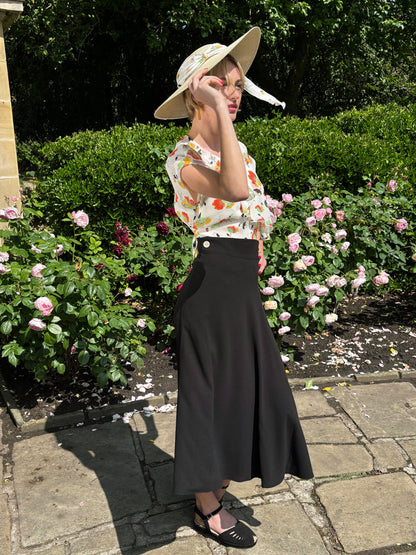 1930s Swirl Skirt - Black Crepe