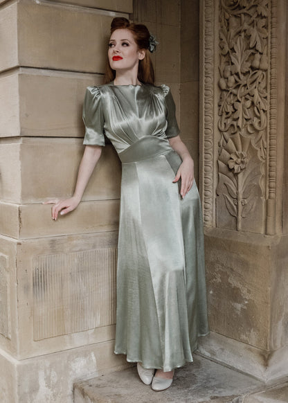 1940s 'Girl Friday' Midi Dress - Sage Satin