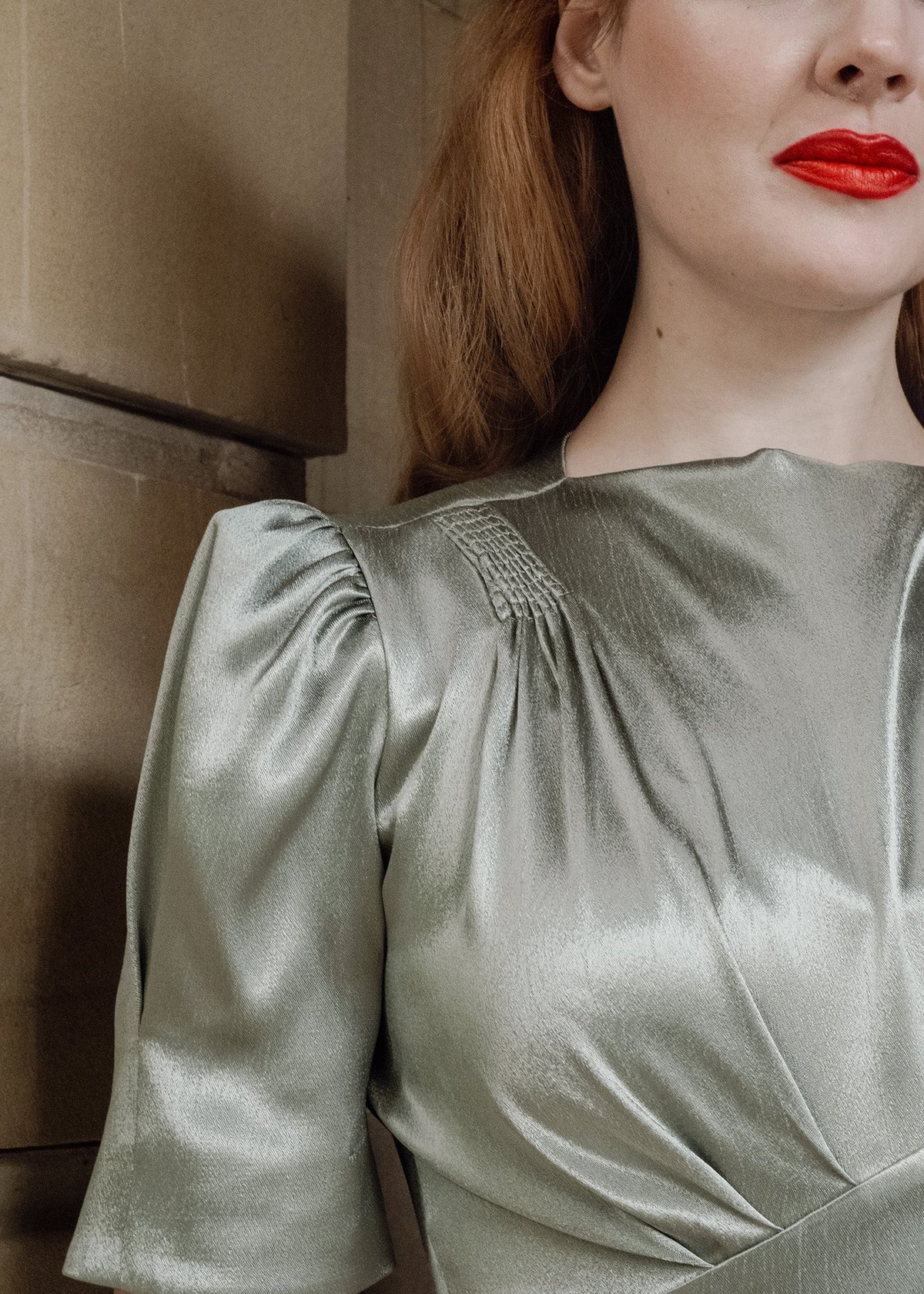 1940s 'Girl Friday' Midi Dress - Sage Satin