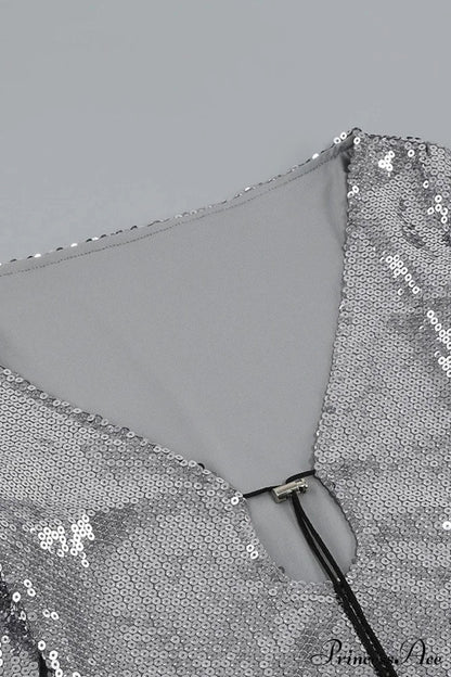 Sequins V Neck Flares Sleeve Pack Hip Dress