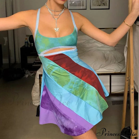 Sexy Cutout Colorful Y2K Mini Dress