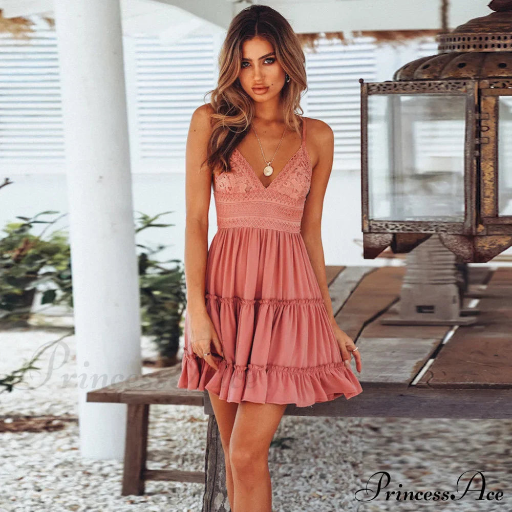 Lace Spaghetti Strap White Dress