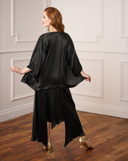 1920s Sheba Evening Gown Set - Ebony Satin