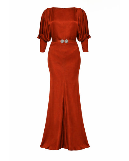 1930s Siren Evening Gown - Rust Satin