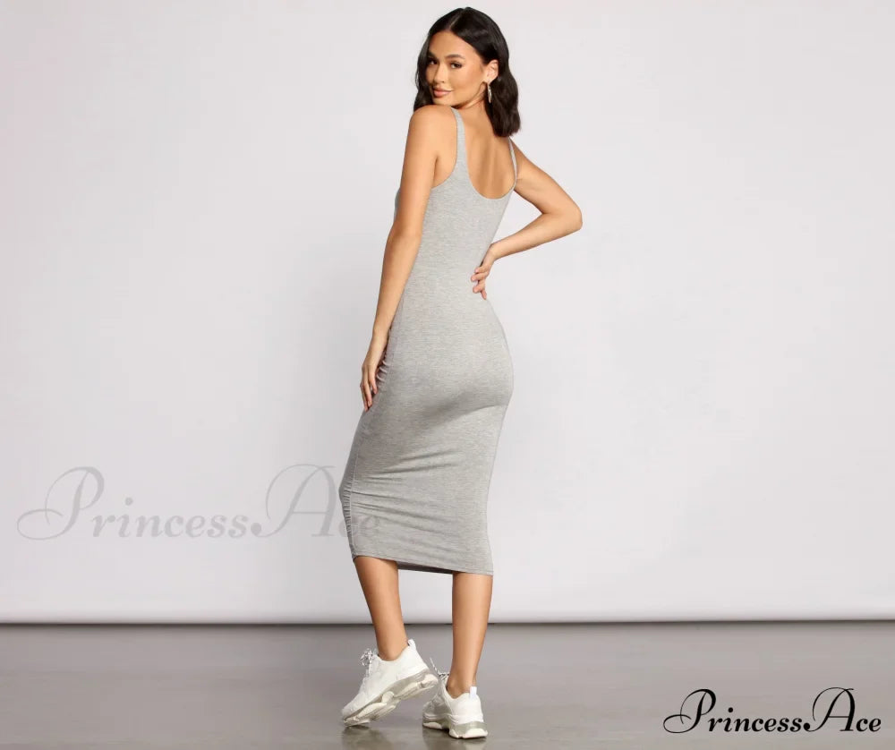 Slay Every Day Basic Graceful Scoop Neck Midi Dress