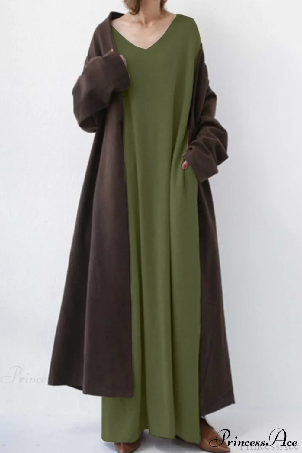 Slit Hem V Neck Sweatshirt Dress