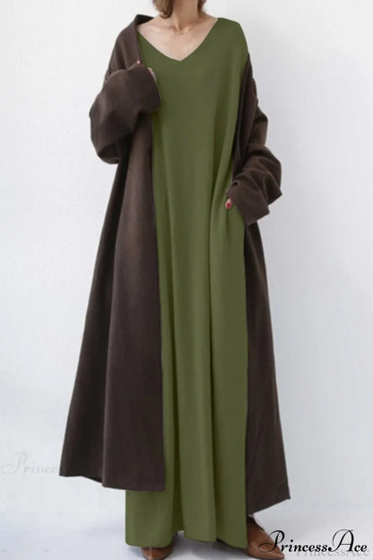 Slit Hem V Neck Sweatshirt Dress