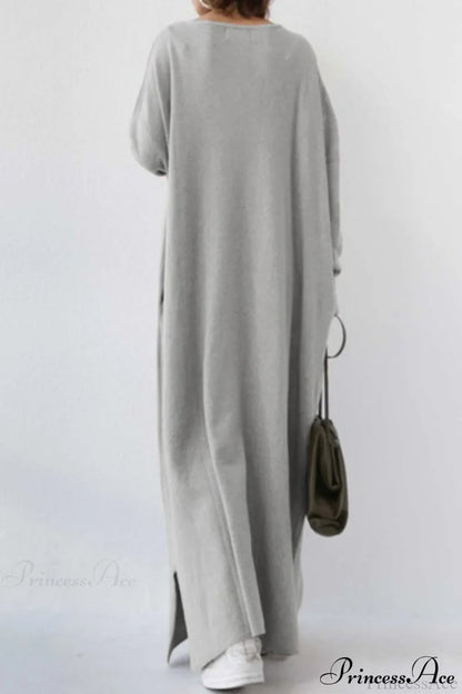 Slit Hem V Neck Sweatshirt Dress