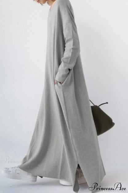 Slit Hem V Neck Sweatshirt Dress