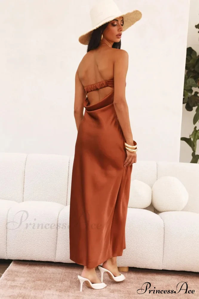 Solid Color Satin Strapless Dress