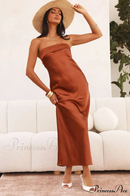 Solid Color Satin Strapless Dress