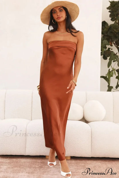 Solid Color Satin Strapless Dress