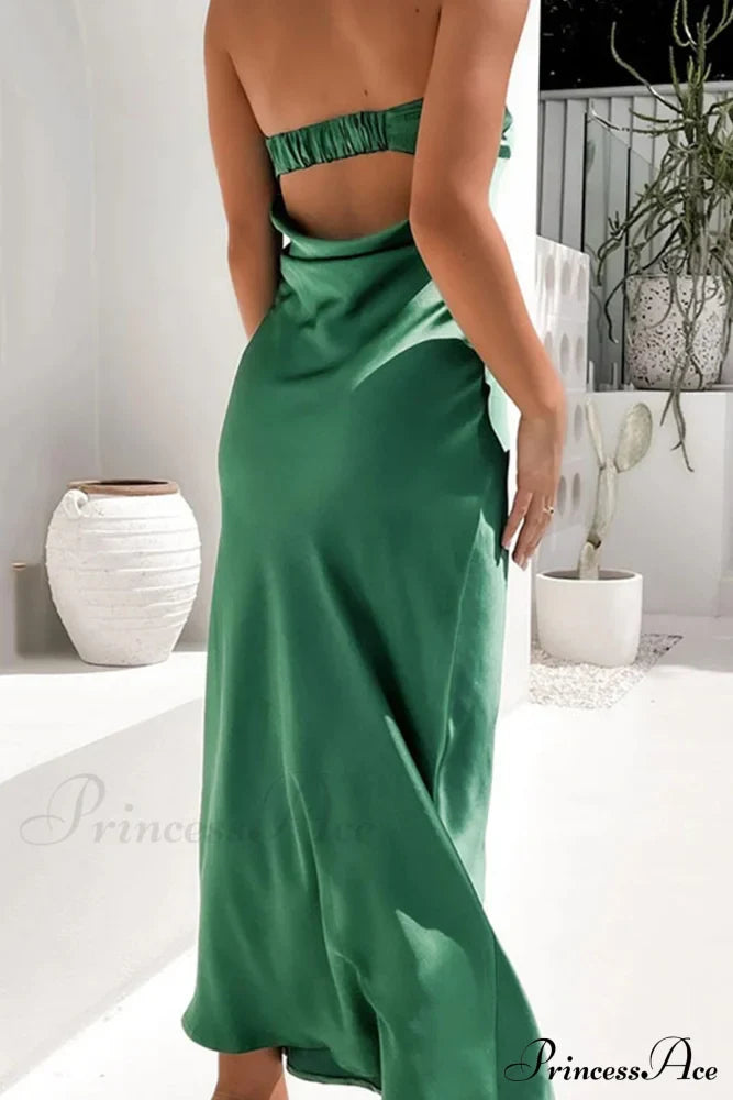Solid Color Satin Strapless Dress