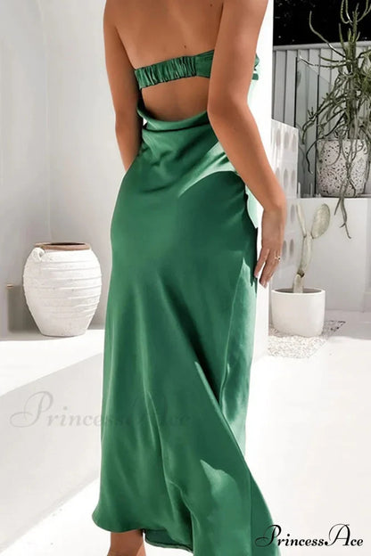 Solid Color Satin Strapless Dress