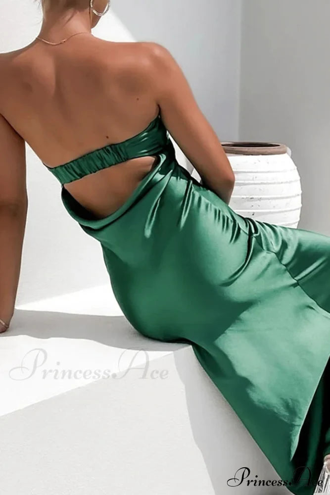 Solid Color Satin Strapless Dress