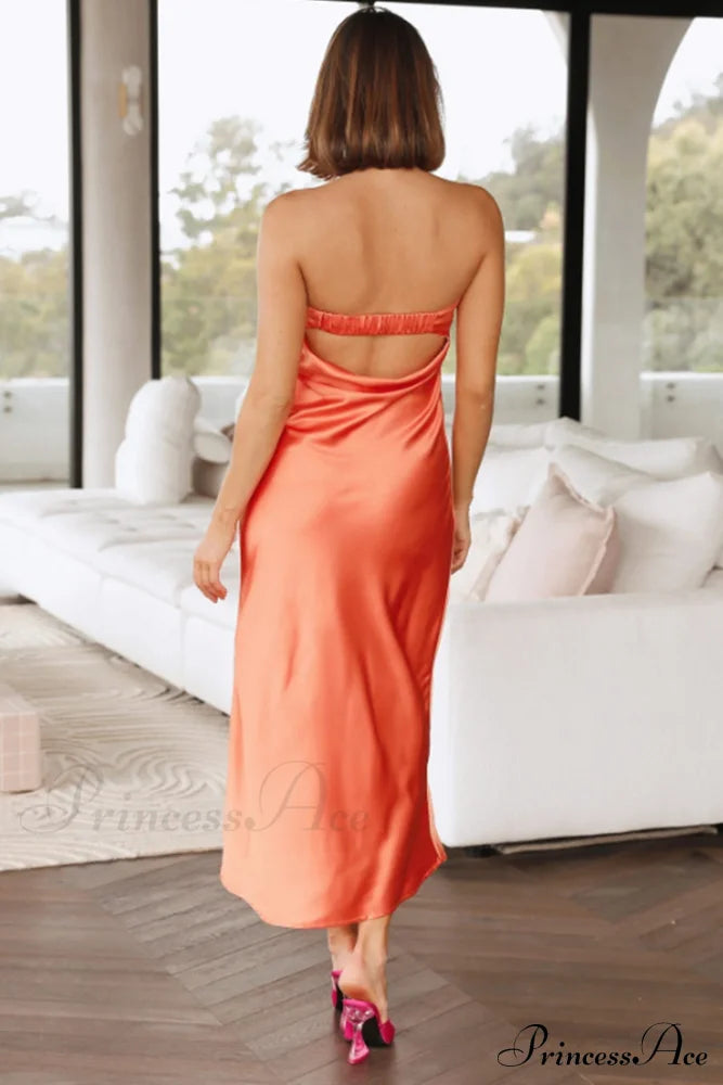 Solid Color Satin Strapless Dress