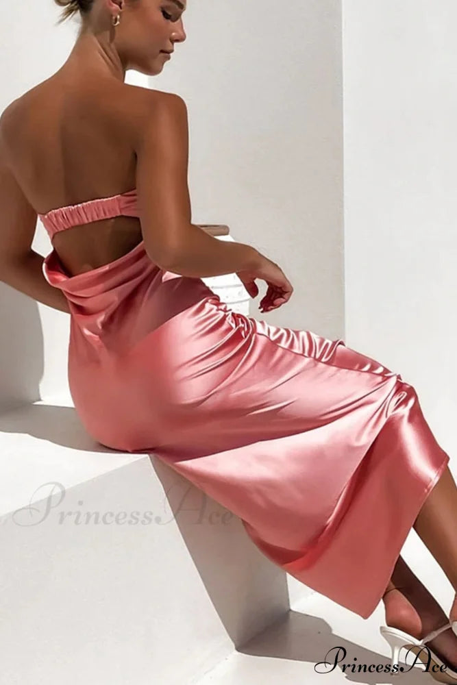 Solid Color Satin Strapless Dress