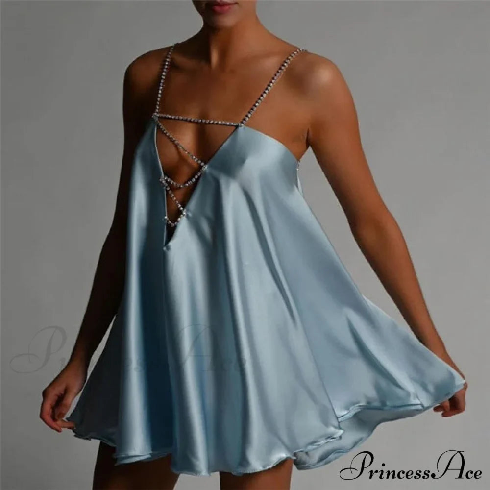 Solid Hollow V-neck A-line Mini Flared Dress