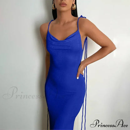 Spaghetti Strap Backless Bandage Maxi Dress